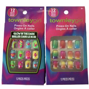 Press On Nails Glow in the Dark Rainbow 2 Boxes Child Size Ages 6+ Townley Girl